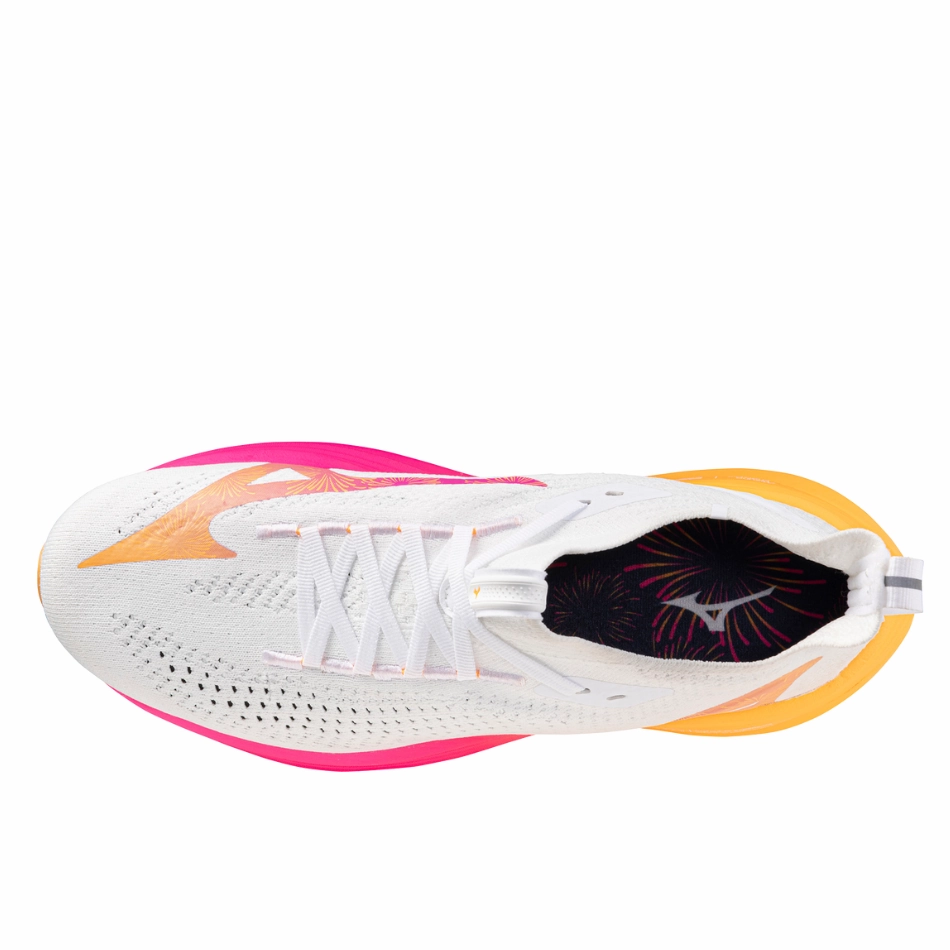 sports shorts Mizuno Unisex Neo Vista 2 Running Shoes in White/White/Pink Tetra AW25