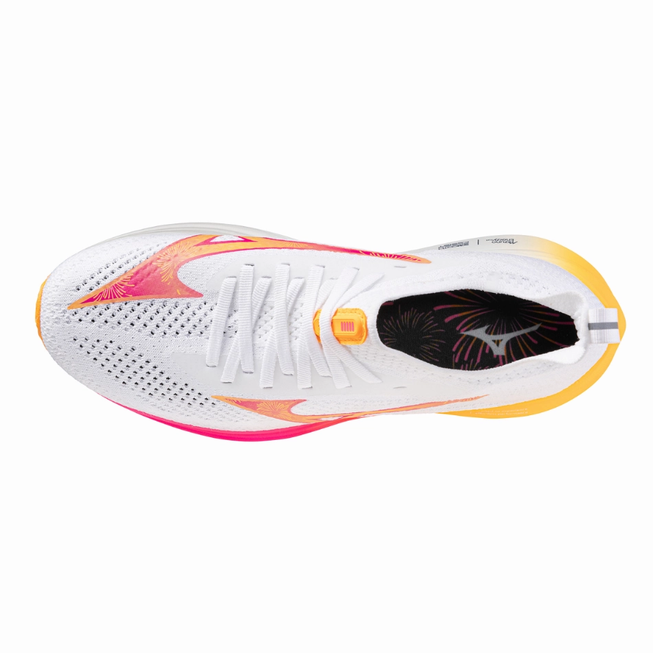 Sprinting Aid All Day Wear Mizuno Unisex Neo Zen Running Shoes in White/Tang Orange/Pink Tetra AW25
