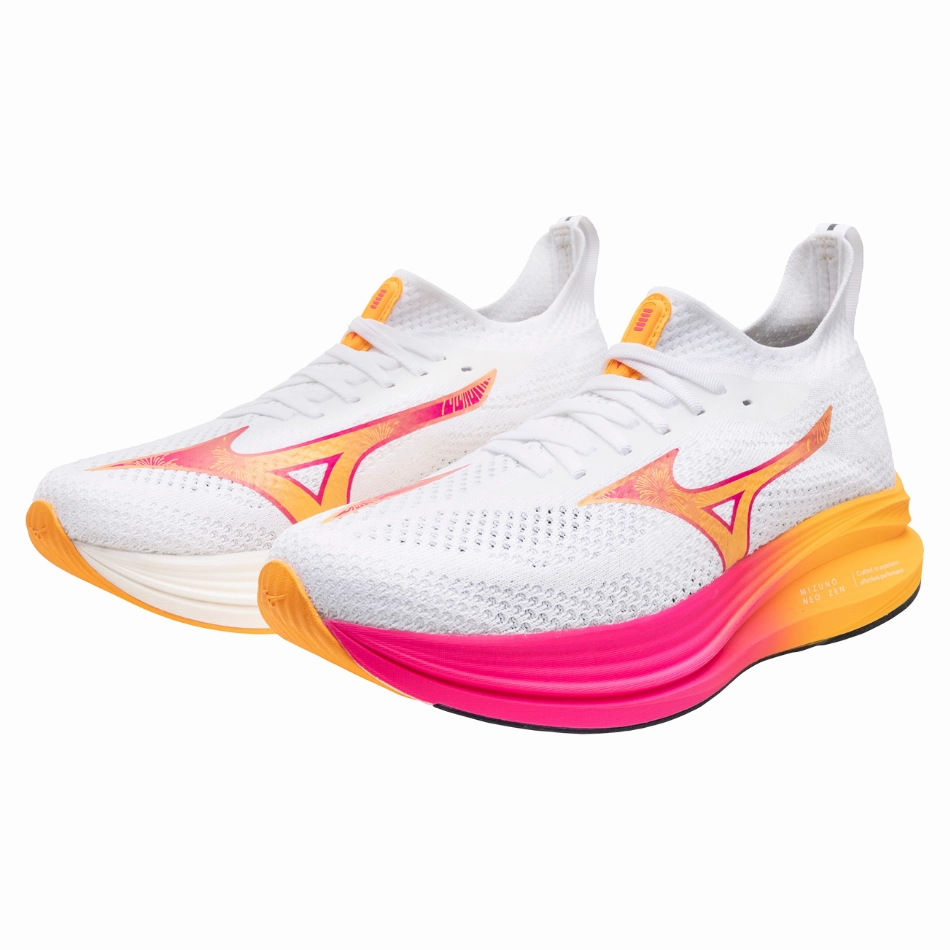 sprint running shoes Mizuno Unisex Neo Zen Running Shoes in White/Tang Orange/Pink Tetra AW25