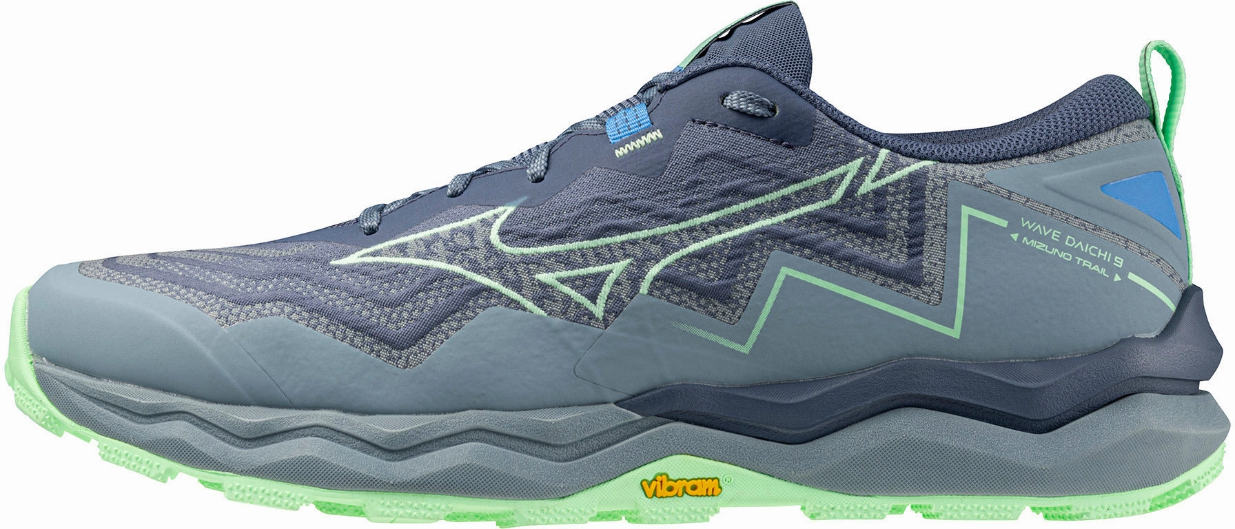 Intermediate runner running in a glass bridge area shoes Mizuno Wave Daichi 9 Mens Trail Running Shoes - Blue