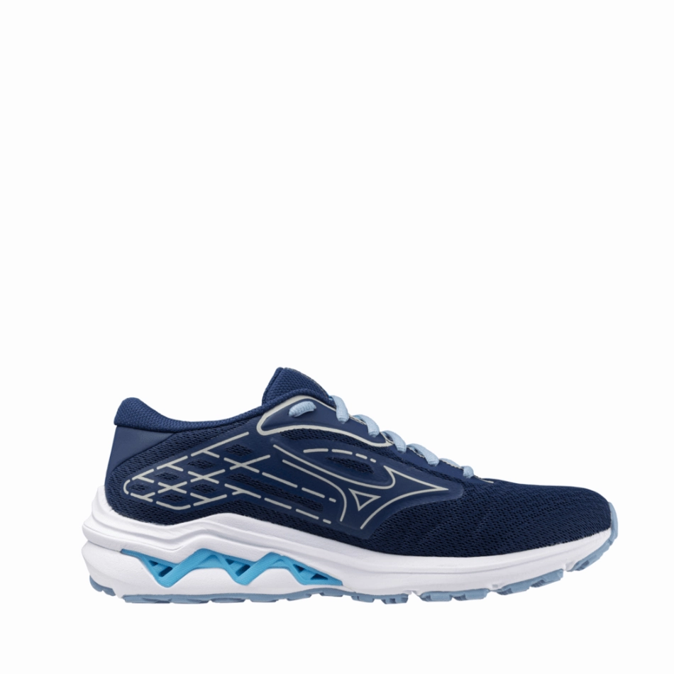 casual running footwear warm weather running Mizuno Wave Equate 8 Women's Running Shoes Estate Blue/River Blue/Glacier AW24