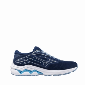 casual running footwear warm weather running Mizuno Wave Equate 8 Women's Running Shoes Estate Blue/River Blue/Glacier AW24