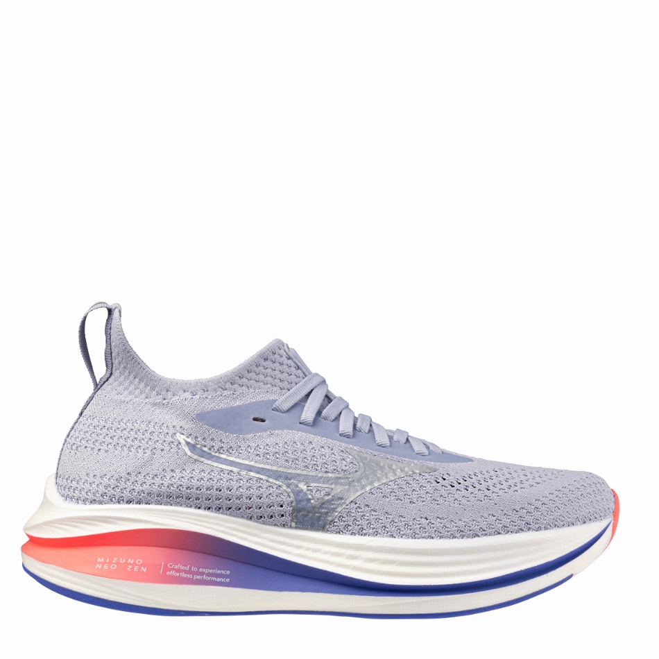 Perimeter Wrapping Mizuno Women's Neo Zen Running Shoes in Icelandic Blue/Silver/Striking Coral AW25