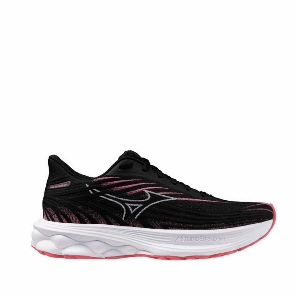 Unisex Design Mizuno Women's Wave Skyrise 6 Running Shoes in Black/Camellia Rose SS25