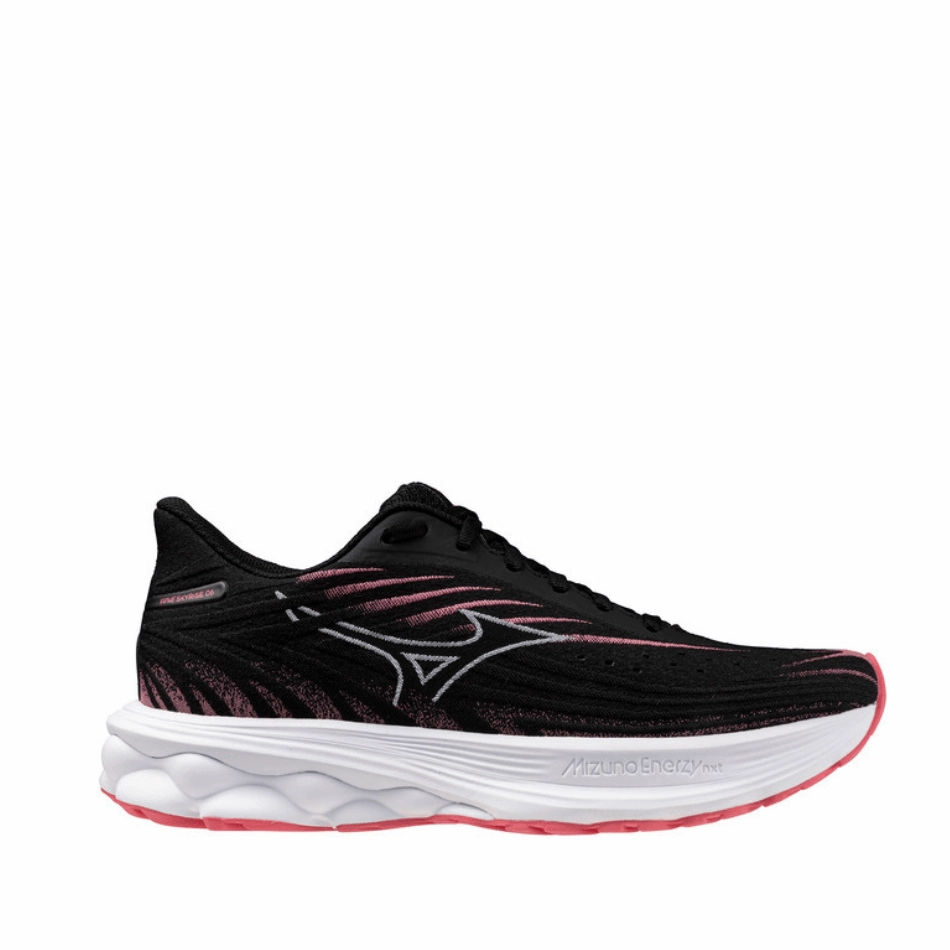 Dual Compound Outsole Mizuno Women's Wave Skyrise 6 Running Shoes in Black/Camellia Rose SS25