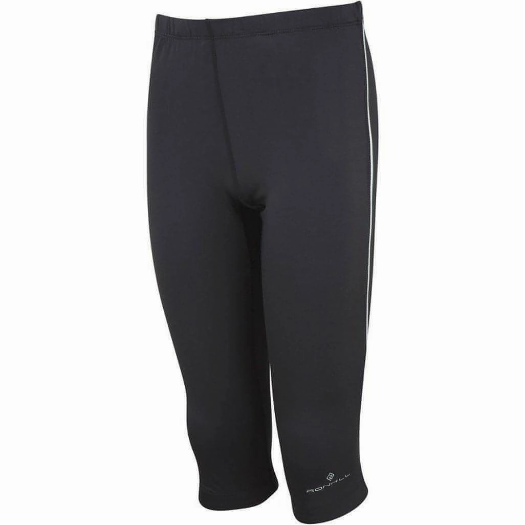 Ronhill Pursuit Junior 3/4 Capri Running Tights - Black Trend Seeker Rib Knit Body Hug