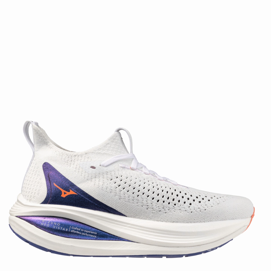 exercise Mizuno Women's Neo Vista 2 Running Shoes in White/Striking Coral/Iris Bloom AW25