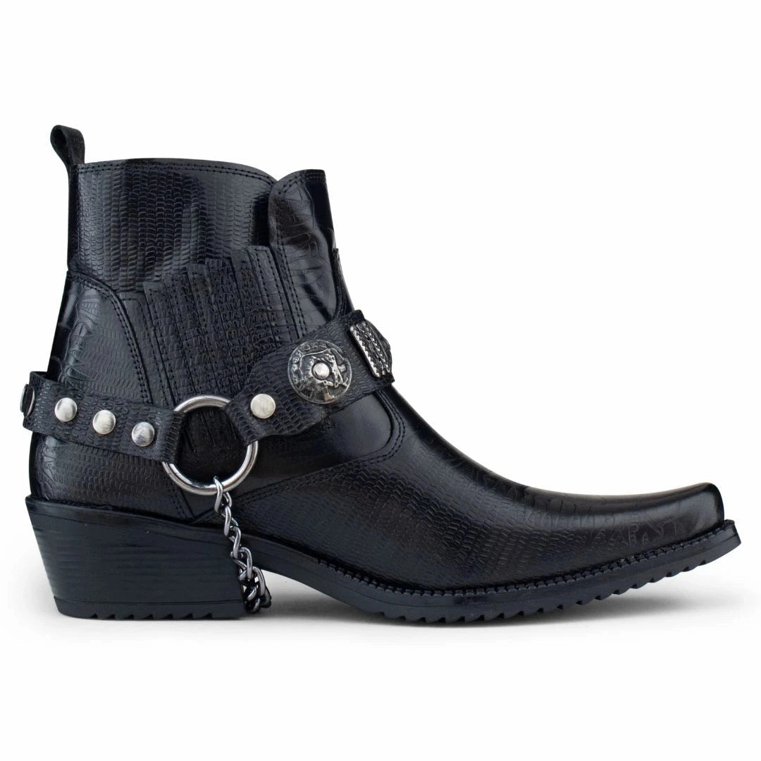 Real Leather Cowboy Ankle Boots With Chain Compression Resistant Foam Elastic Collar