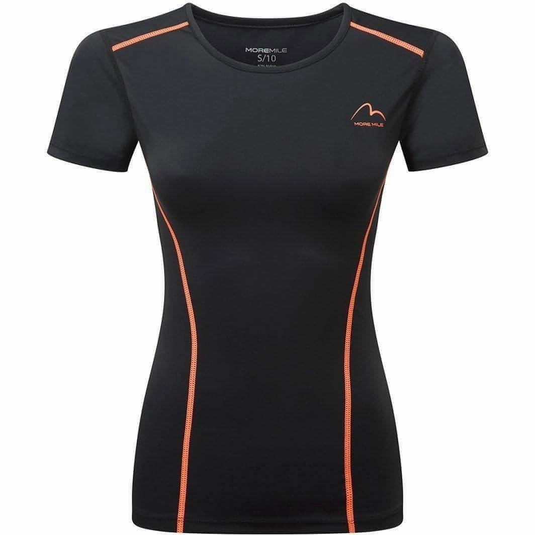 More Mile Compression Short Sleeve Womens Top - Black Sporty Fit outdoor concert