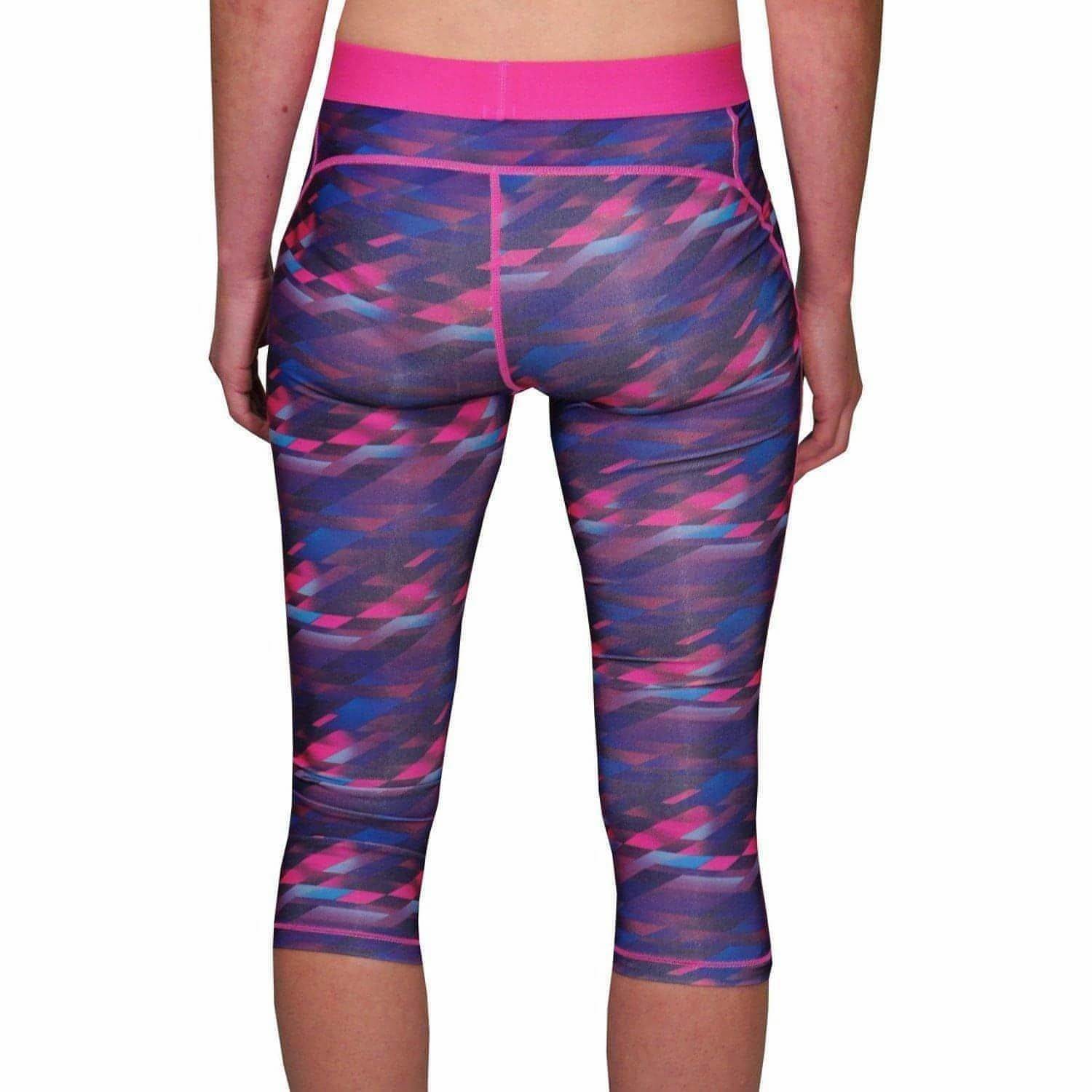 Slimming Comfort More Mile Go For It Printed Womens 3/4 Capri Running Tights - Pink