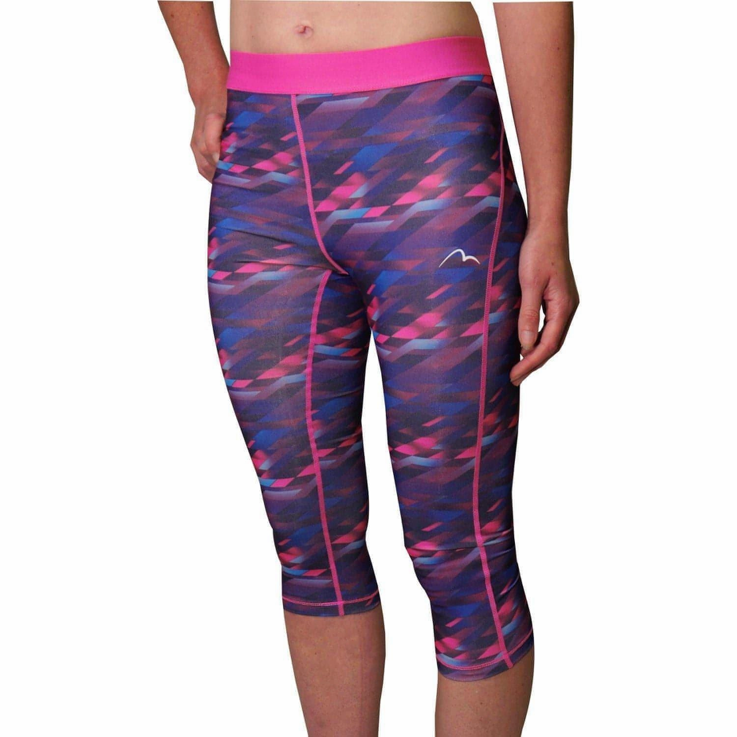 More Mile Go For It Printed Womens 3/4 Capri Running Tights - Pink Unisex Style Four Way