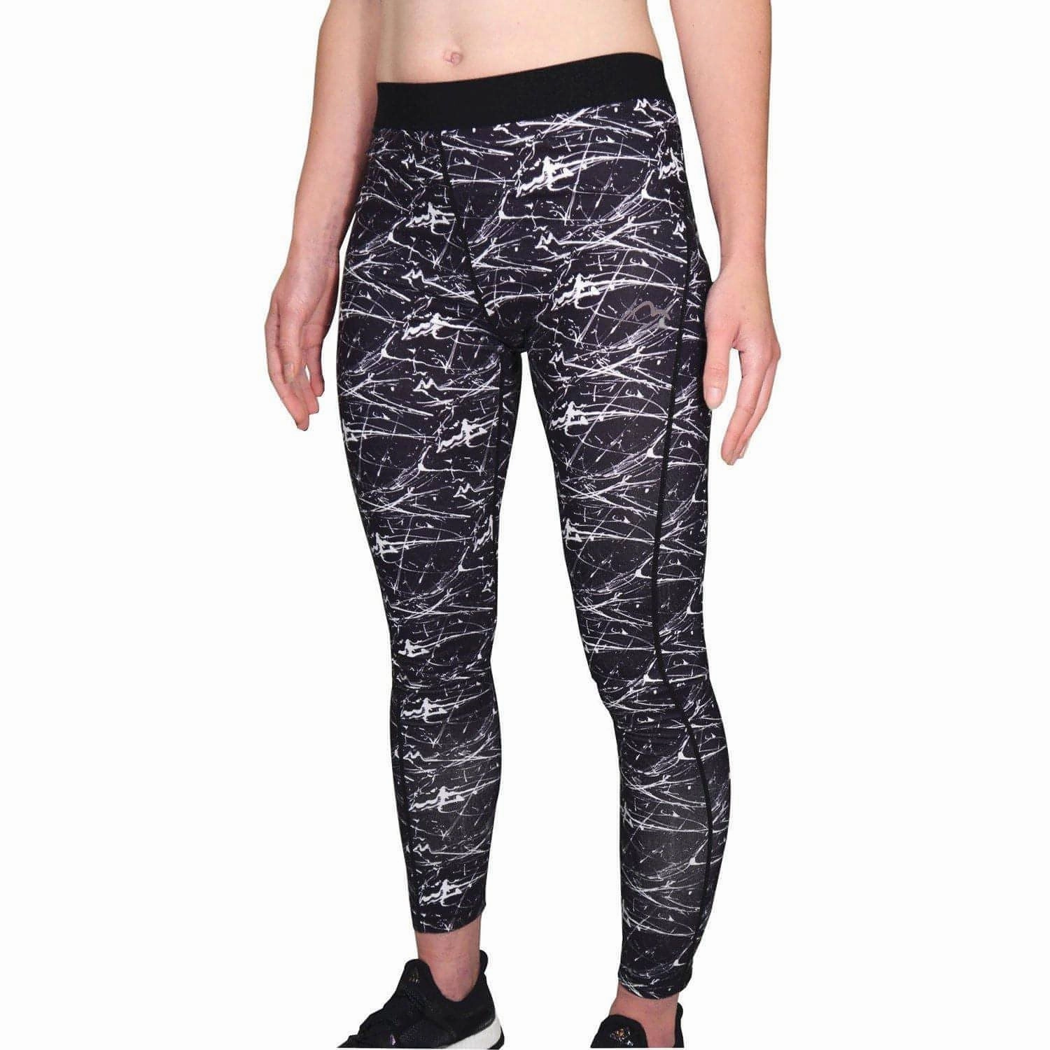 More Mile Go For It Printed Womens Long Running Tights - Black Wrinkle Resistant Eco Shopper Flexible Performance