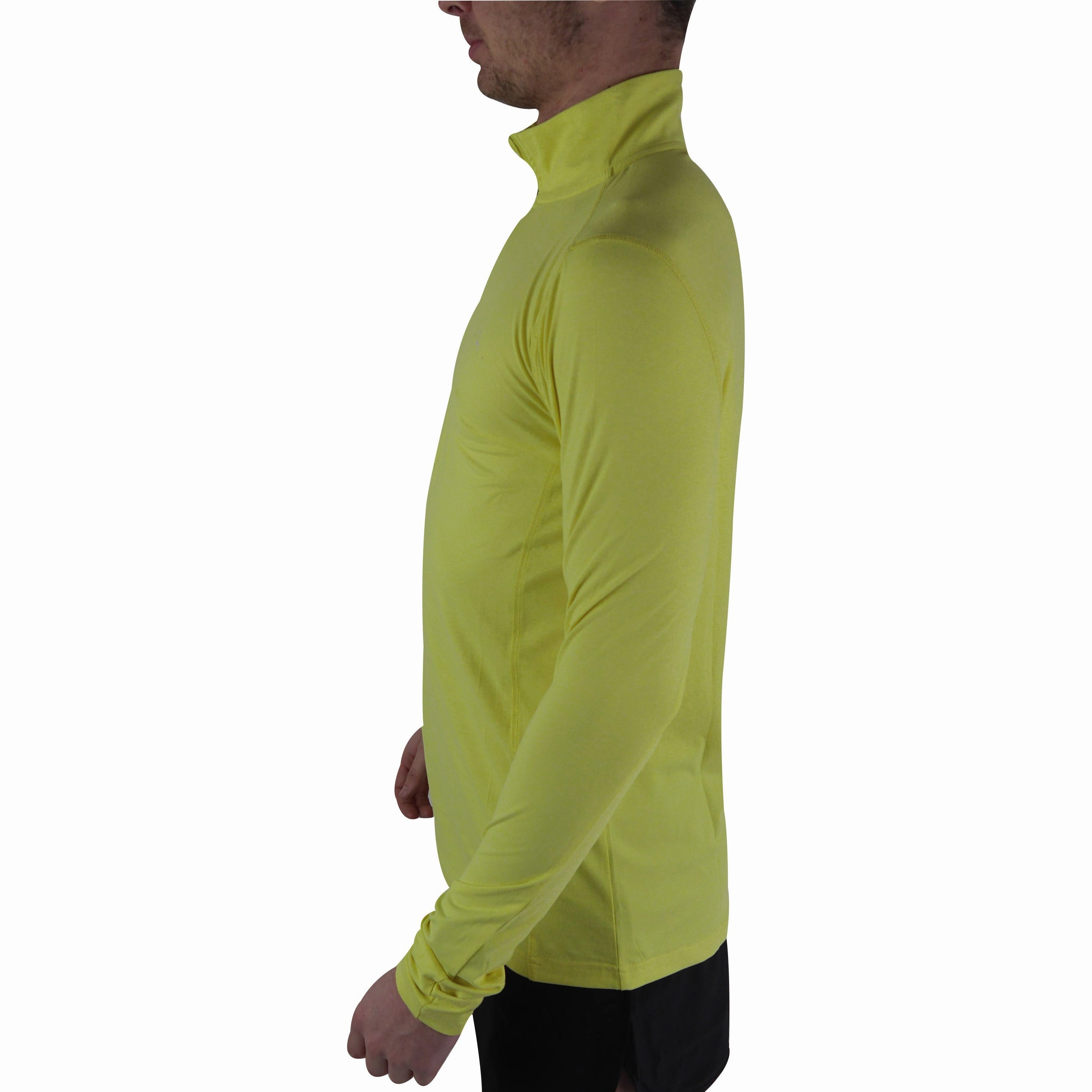 More Mile Half Zip Long Sleeve Mens Running Top - Yellow Checked Pattern