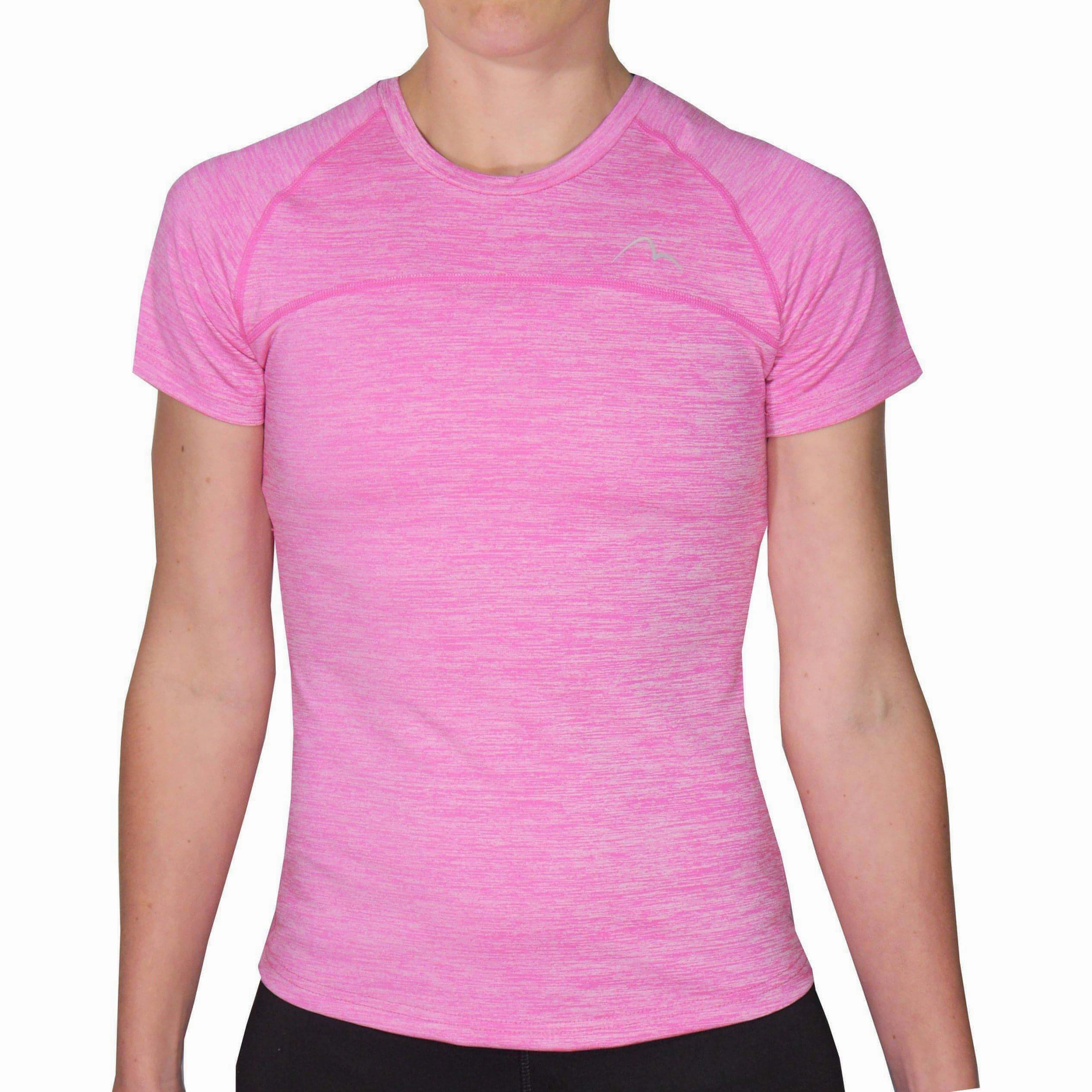 Hydrophobic coating More Mile Heather Short Sleeve Girls Running Top - Pink