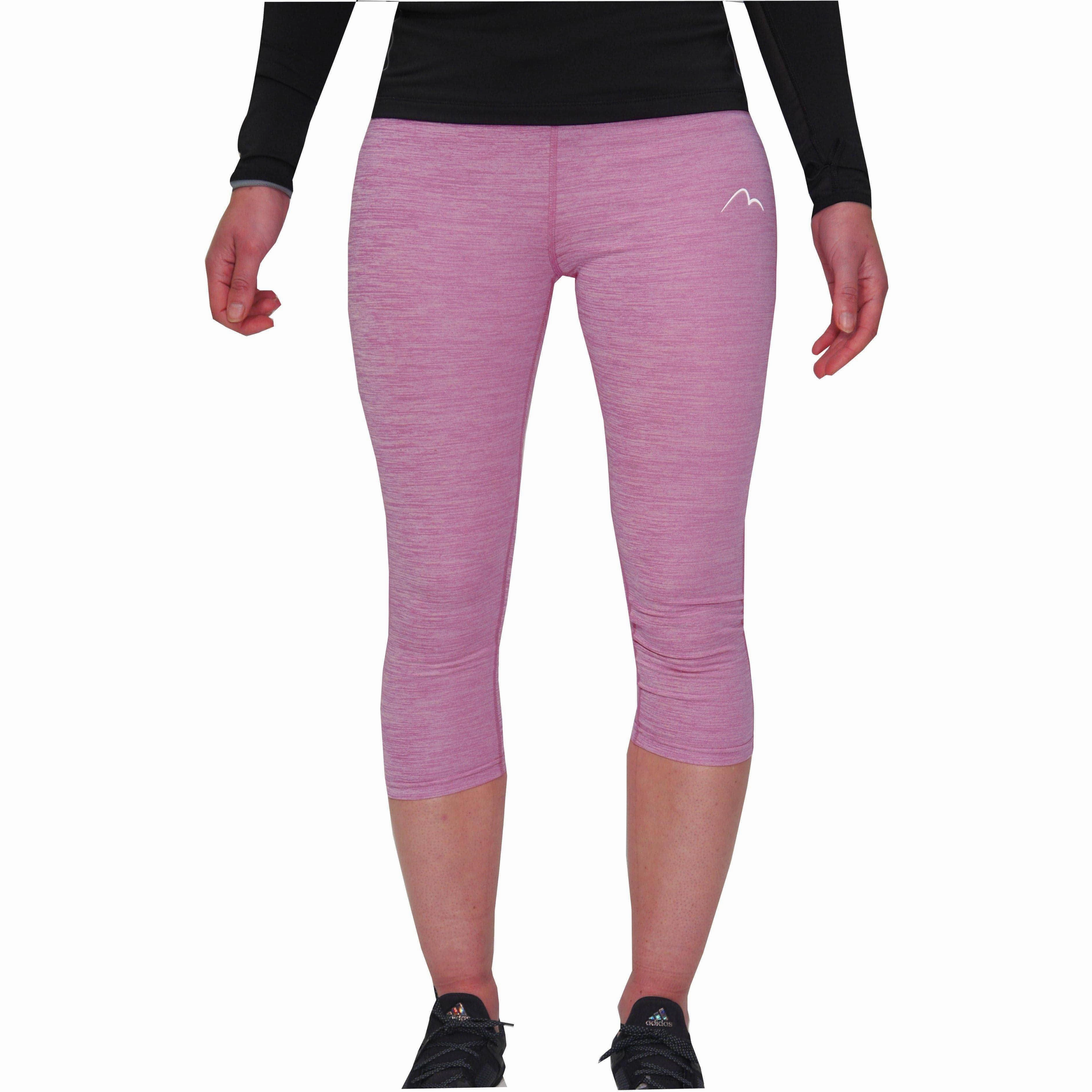 Wide waistband More Mile Heather Womens 3/4 Capri Running Tights - Pink