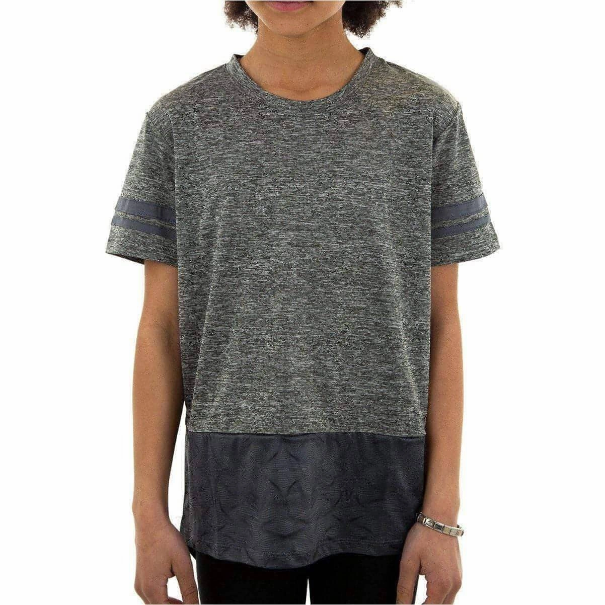 More Mile Marl Girls Short Sleeve Training Top - Grey High Density Knit Light Trend