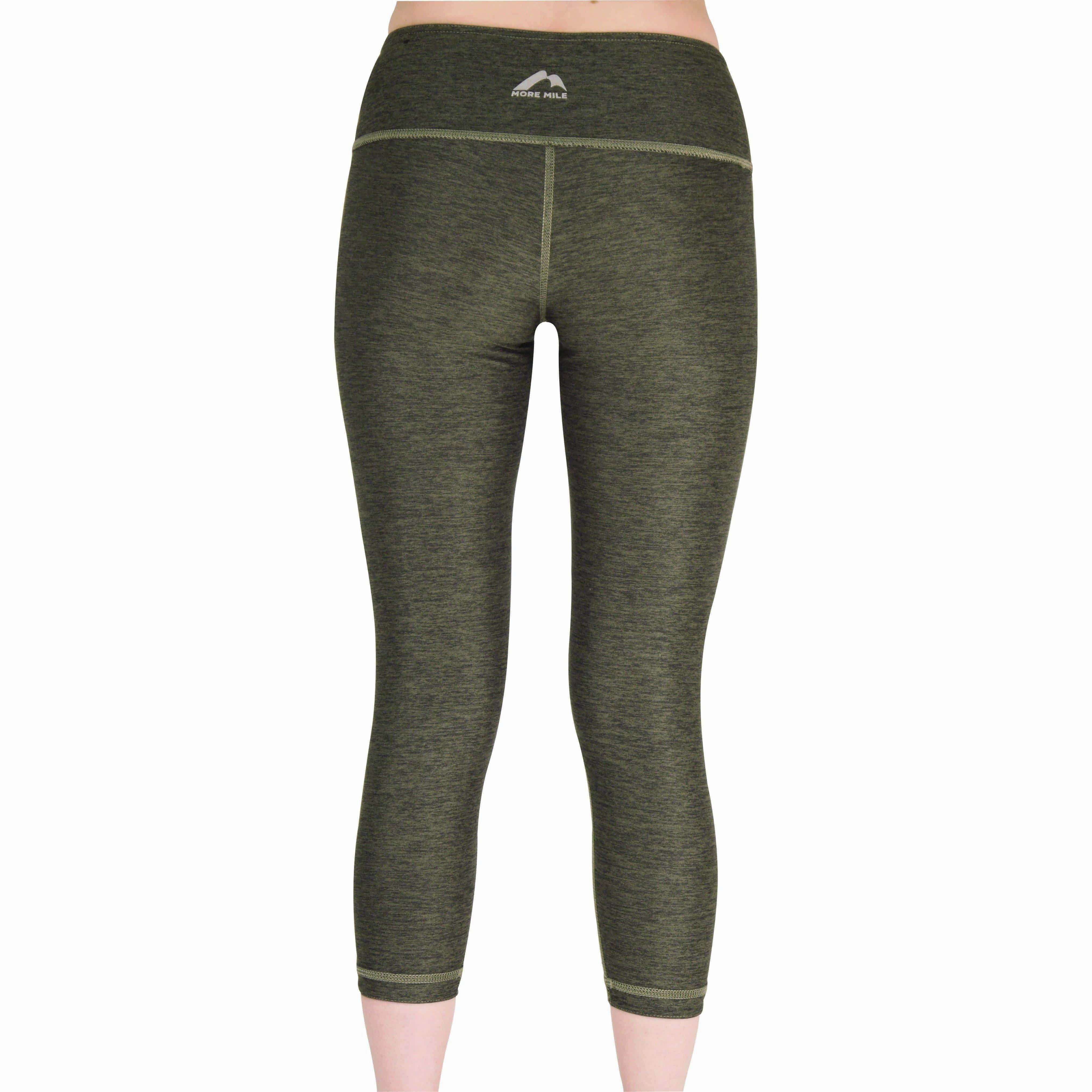 More Mile Reversible Graphic Womens 3/4 Capri Running Tights - Green Perfect Fit Wear