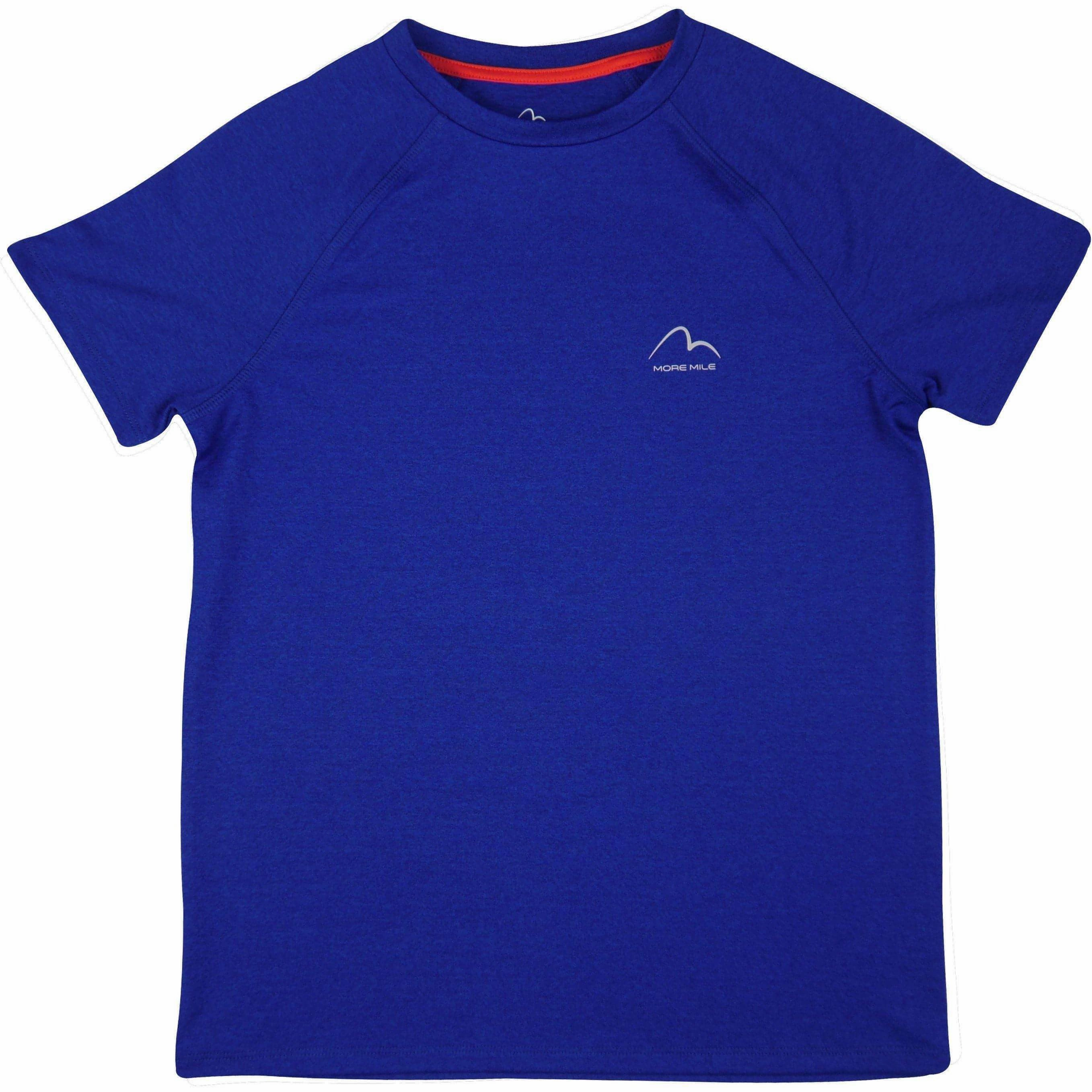 More Mile Train To Run Boys Short Sleeve Running Top - Blue Reinforced Collar