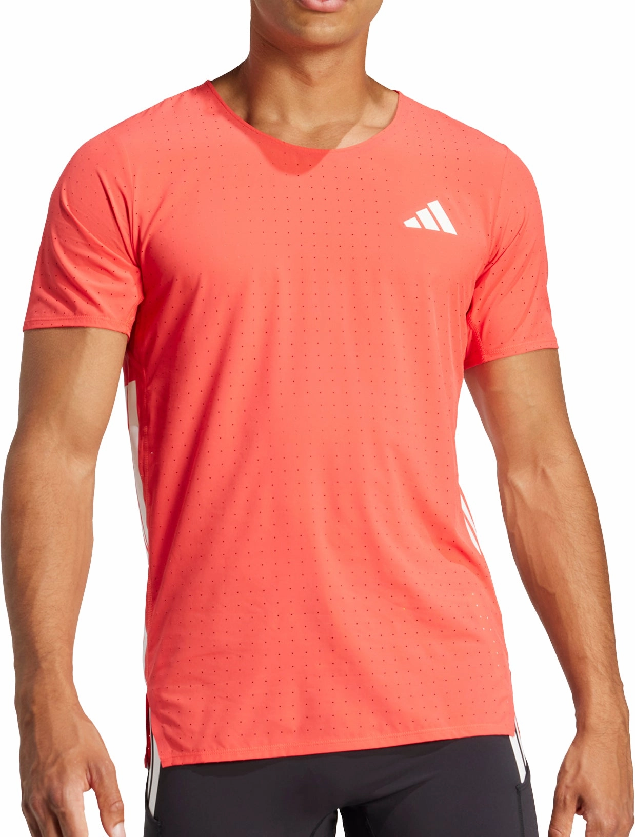 adidas Adizero Short Sleeve Mens Running Top - Red Streetwear Style Durable Ribbed Hem
