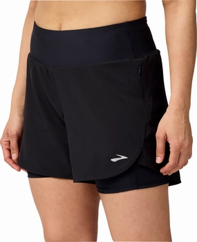 Brooks 5 Inch Chaser 2 In 1 Womens Running Shorts - Black Lightweight Fabric