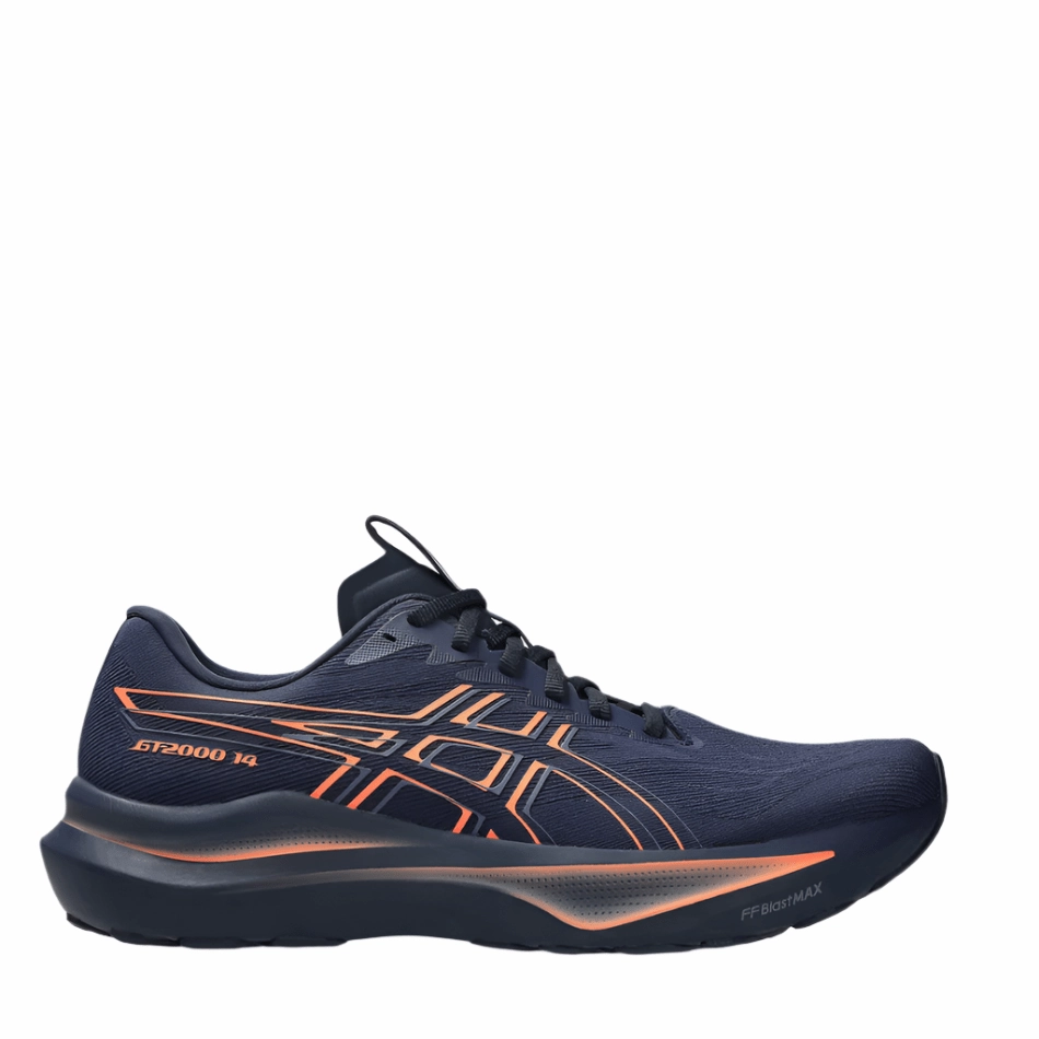 ASICS Men's GT-2000 v14 Running Shoes in Midnight/Vivid Coral AW25 Anatomical Heel Cup
