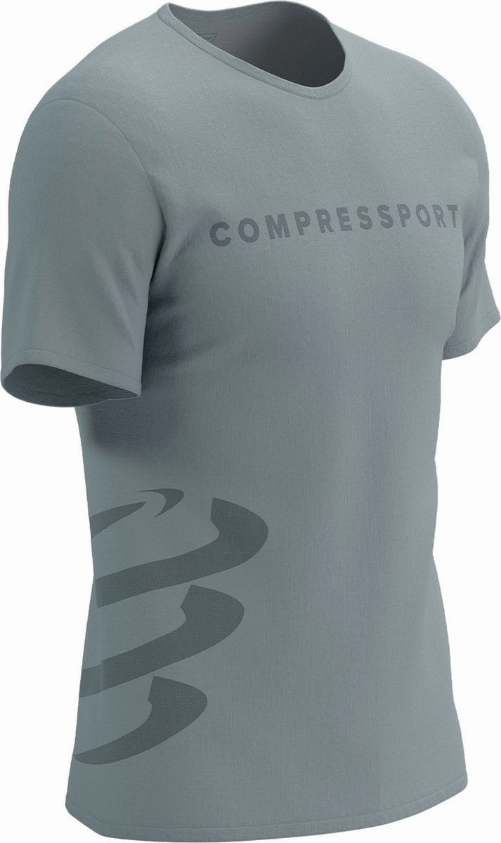 Compressport Logo Short Sleeve Mens Running Top - Grey Reinforced Shoulder