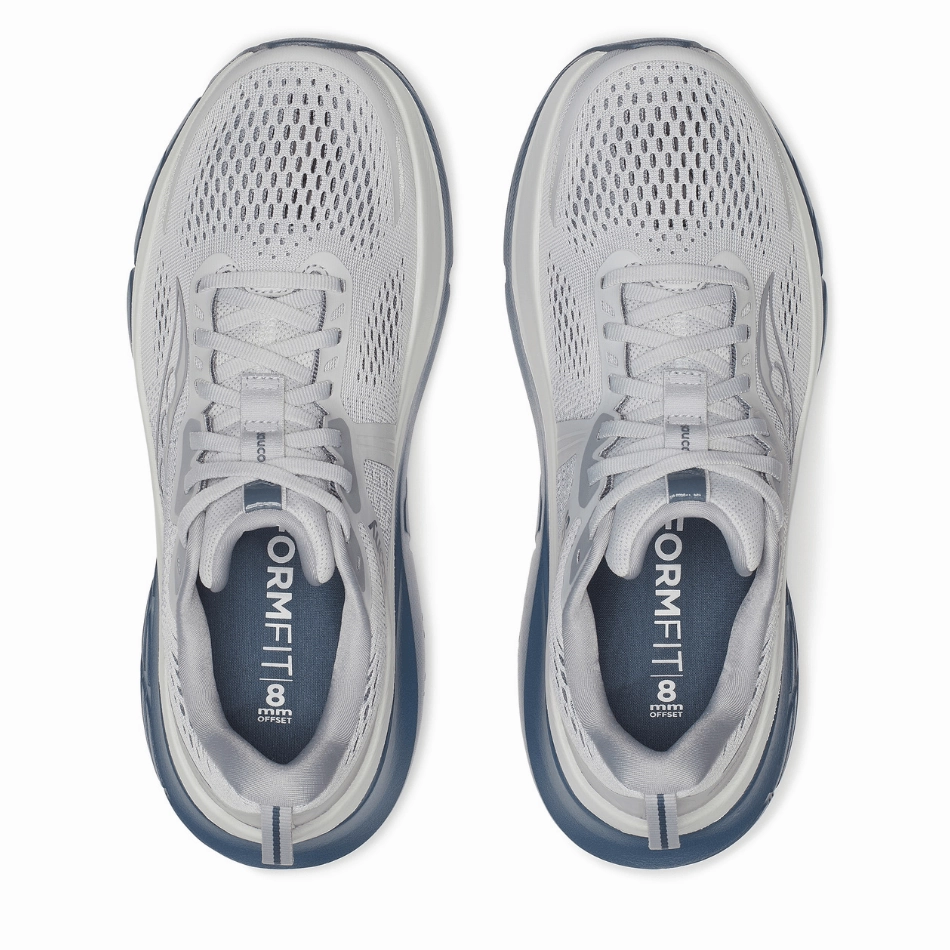 canvas - upper shoes elevated - heel - feature shoes Saucony Men's Guide 18 Running Shoes in Fossil/Dusk AW25