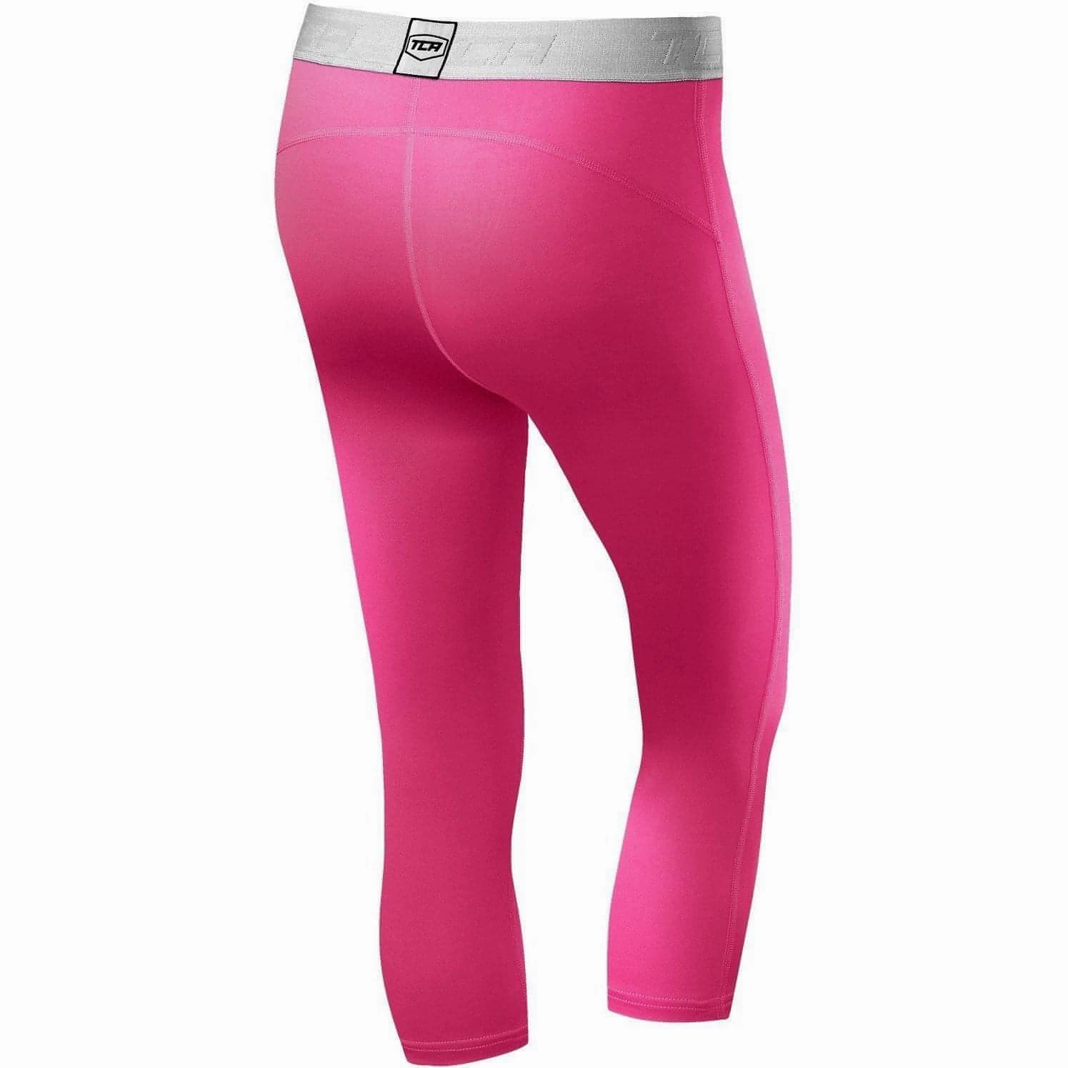 TCA Pro Performance Endurance Womens 3/4 Capri Running Tights - Pink For Men Slim Fit
