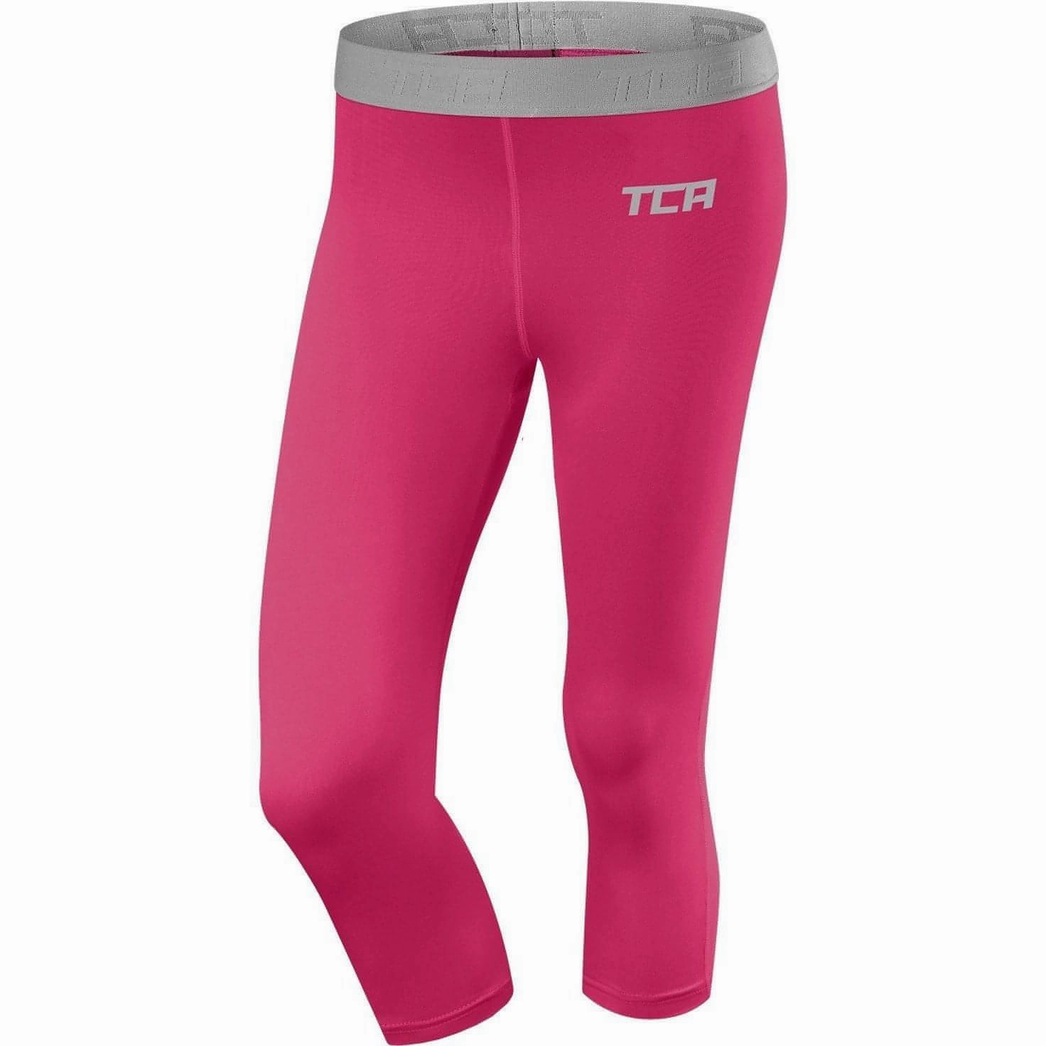TCA Pro Performance Endurance Womens 3/4 Capri Running Tights - Pink Dance Practice Seamless Design