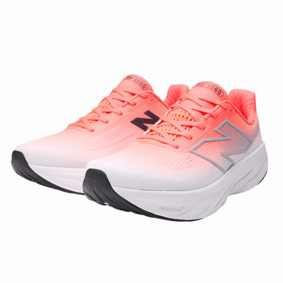New Balance Men's 1080 V14 Running Shoes in Urgent Red/Rain Cloud/Black AW25 foot - comfort lace - up closure