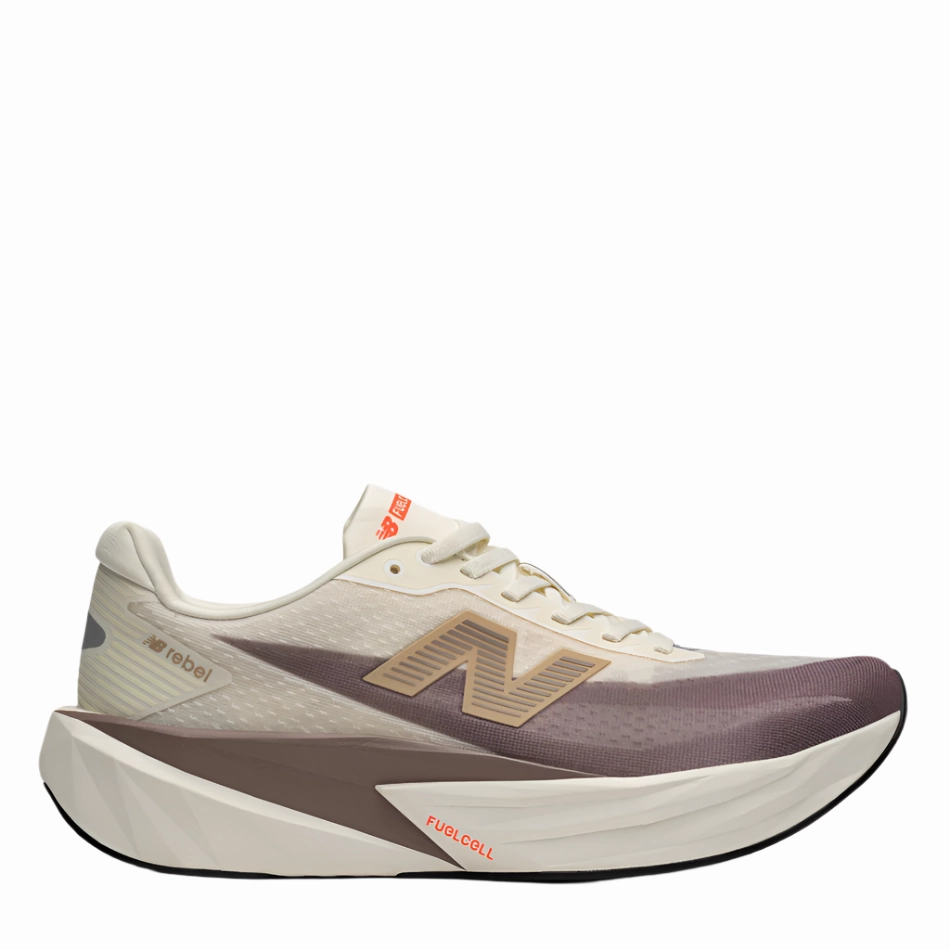New Balance Men's Fuelcell Rebel v5 Running Shoes in Angora/Earth Shadow/Sea Salt AW25 ElasticLaces