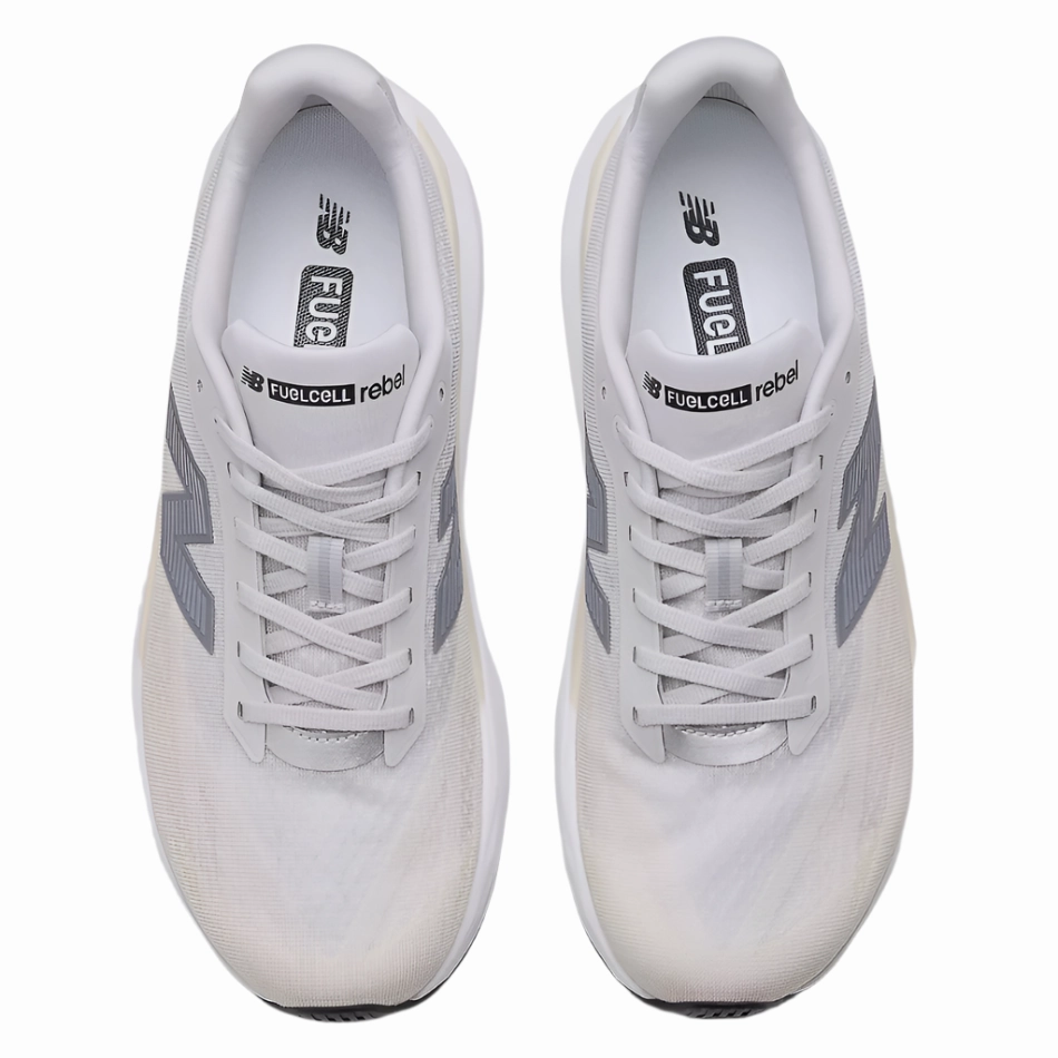shiny shoes New Balance Men's Fuelcell Rebel v5 Running Shoes in Grey Matter/Linen/White AW25