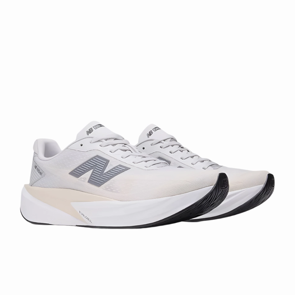 running in rainy weather New Balance Men's Fuelcell Rebel v5 Running Shoes in Grey Matter/Linen/White AW25