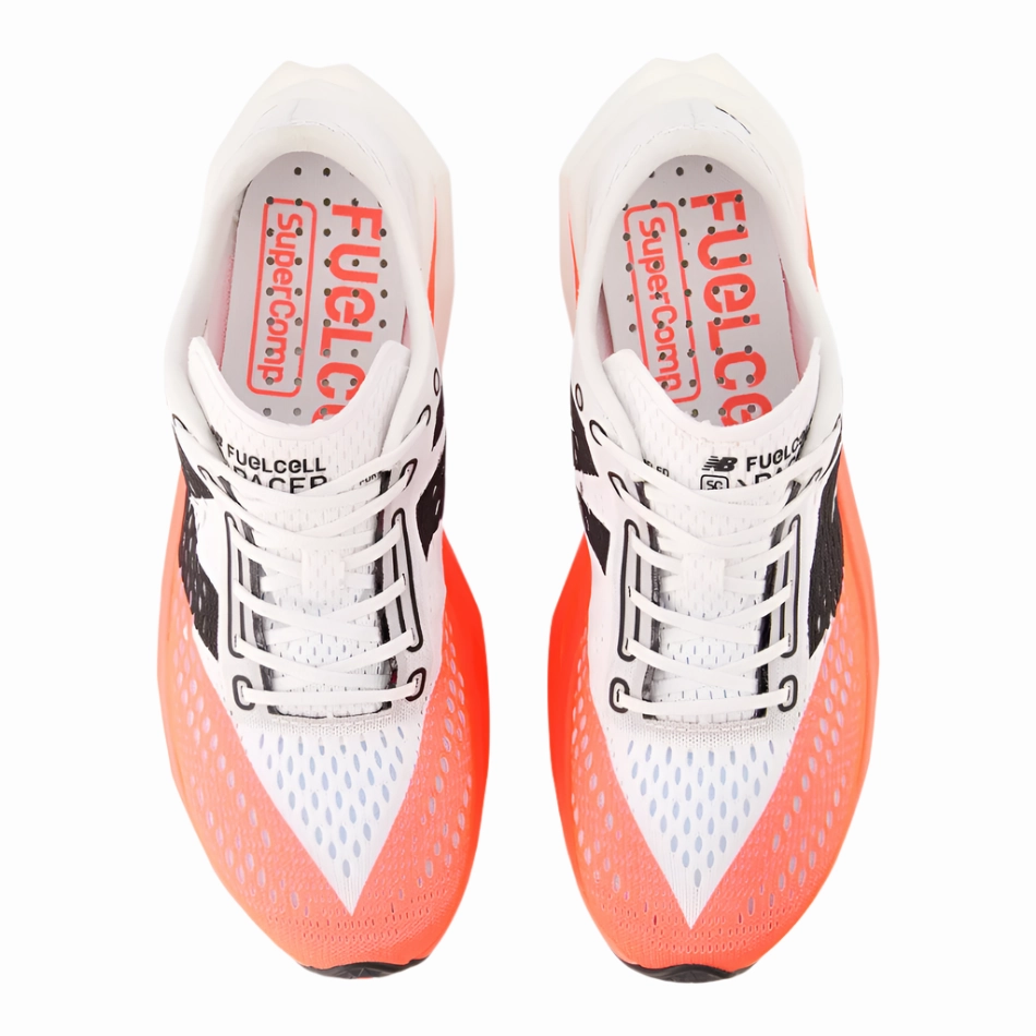 New Balance Men's Fuelcell Supercomp Pacer v2 Running Shoes in Urgent Red/White/Black AW25 running on a track shoes Kinetic Fit System