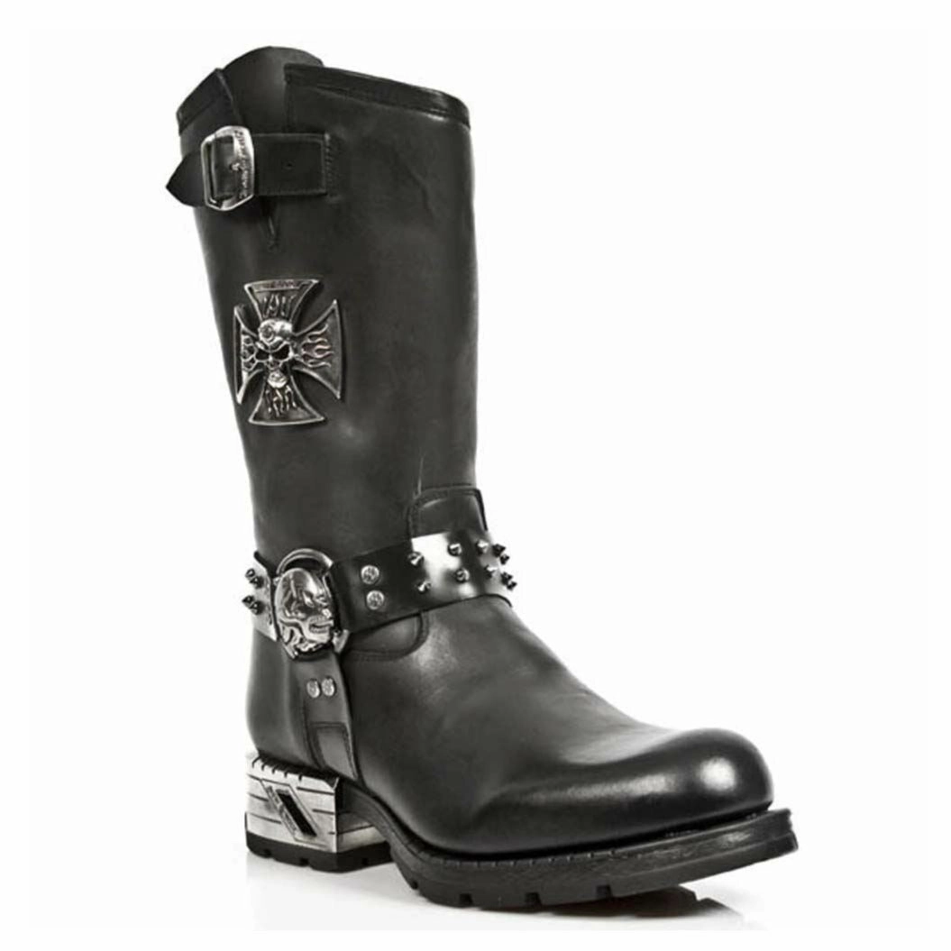 Farmer New Rock Men's Black Leather Gothic Cowboy Boots- MR030-S1