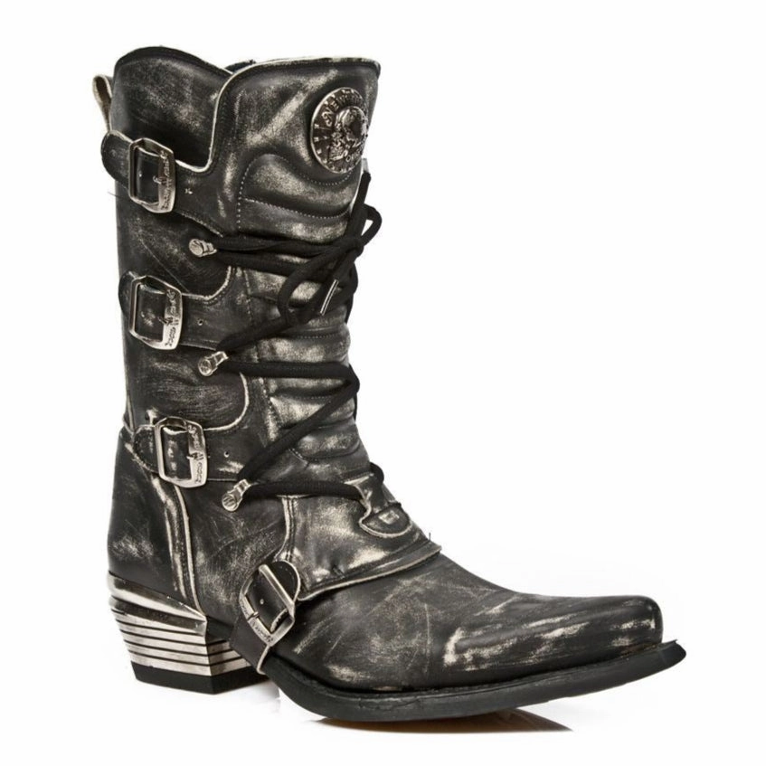 New Rock Men's Grey Dallas Leather Boots- M.7993-S3 Suede Surface