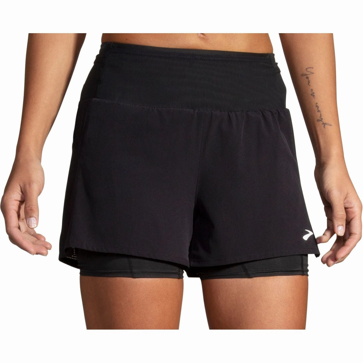stain - resistant Brooks 3 Inch High Point 2.0 2 In 1 Womens Running Shorts - Black