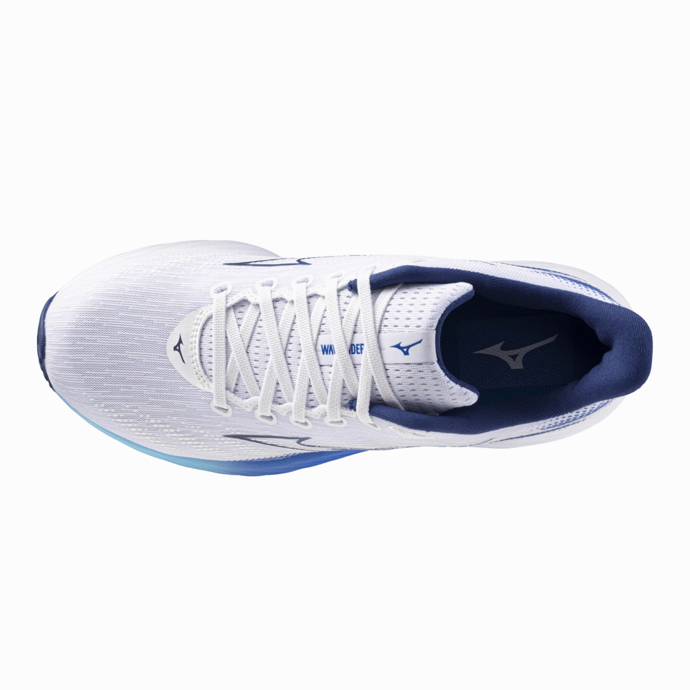 Mizuno Women's Wave Rider 28 Running Shoes in White/Mugen Blue/River Blue AW24 Wide Fit Compatibility Washable