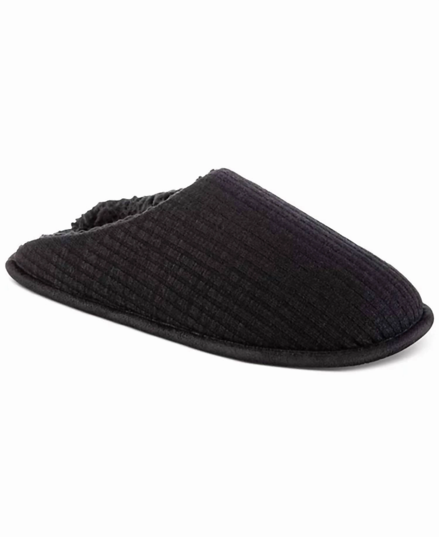 Effortless Foot Comfort Flexible Arch Contour Women's Fine Guage Rib Knit Scuff Slippers In Black