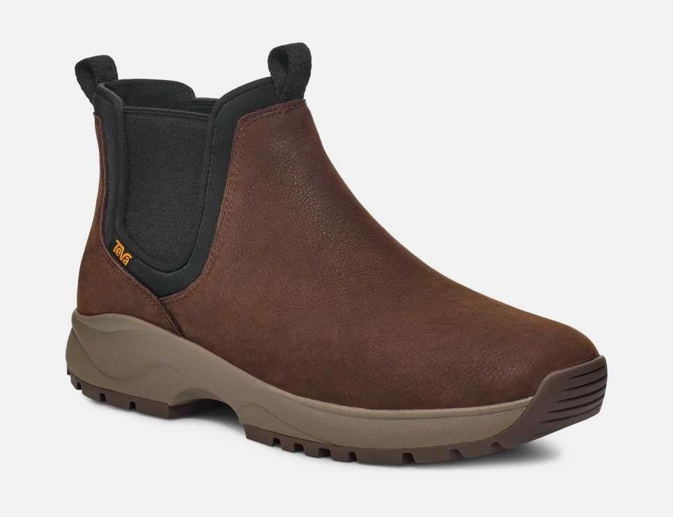 Teva Tayan Boots Men's  Chocolate Leather Waterproof Ankle Chelsea JOBB1172 Padded Interior Work Commute Comfort Toe Box