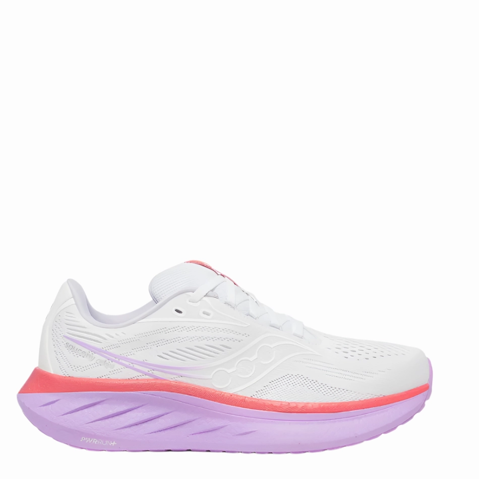 Saucony Women's Ride 18 Running Shoes in White/Coral - Online Exclusive Stretch Collar anaerobic exercise shoes