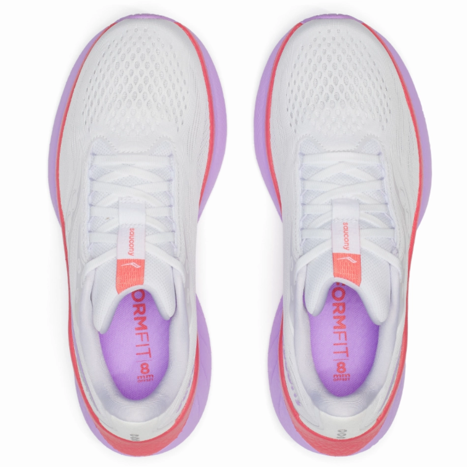 Saucony Women's Ride 18 Running Shoes in White/Coral - Online Exclusive supportive fabric shoes