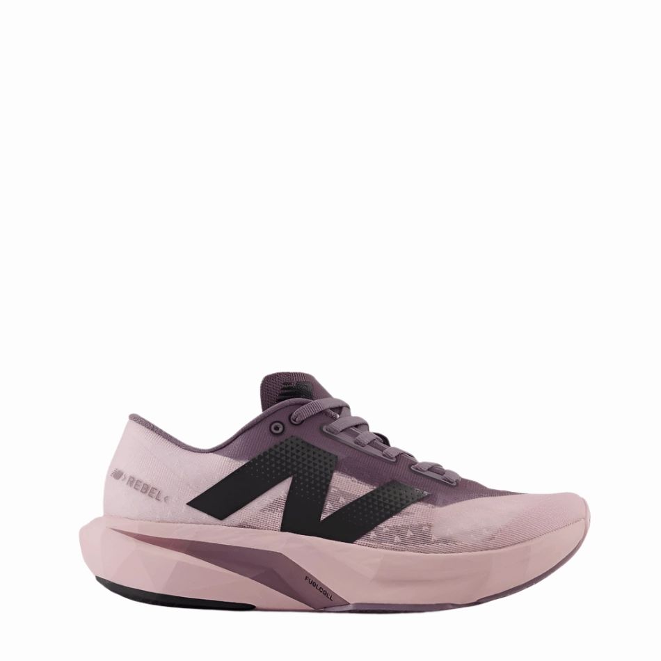 Striped Soft Collar Padding New Balance Women's FuelCell Rebel V4 Running Shoes in Twilight Haze/Dark Ice Wine/Black SS25
