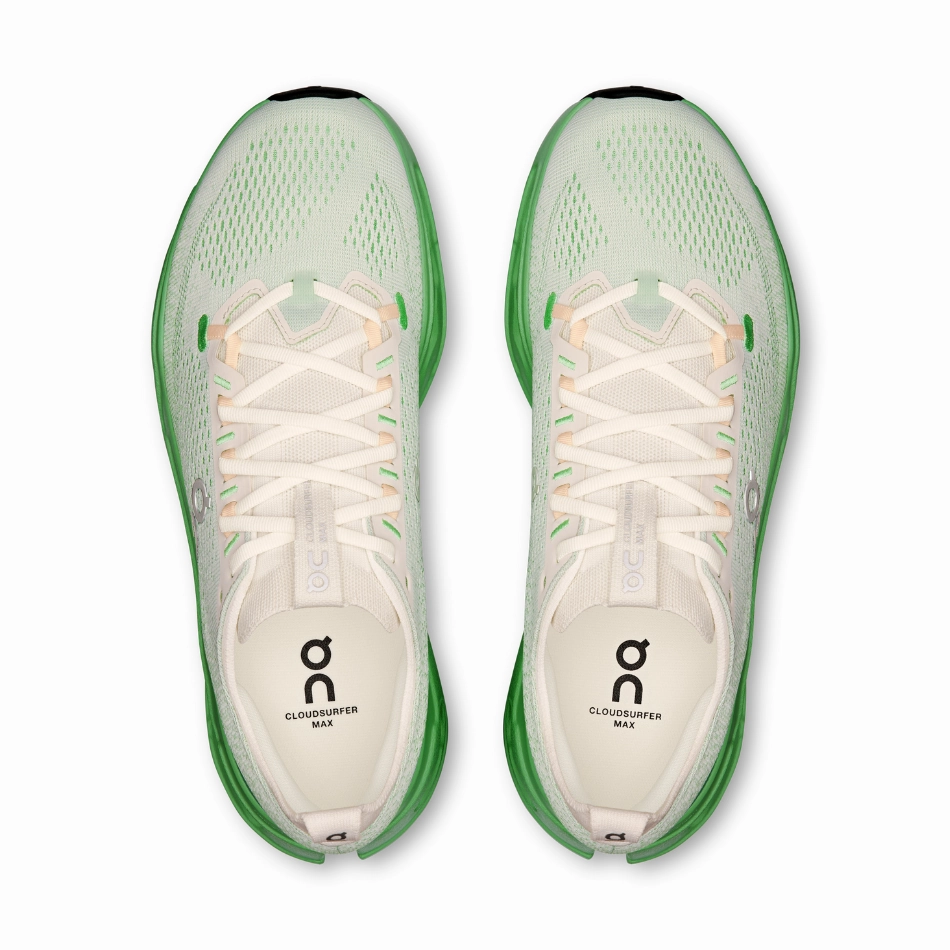 On Men's Cloudsurfer Max Running Shoes in Ivory/Honeydew AW25 Shock Absorption Midsole Ankle Braces