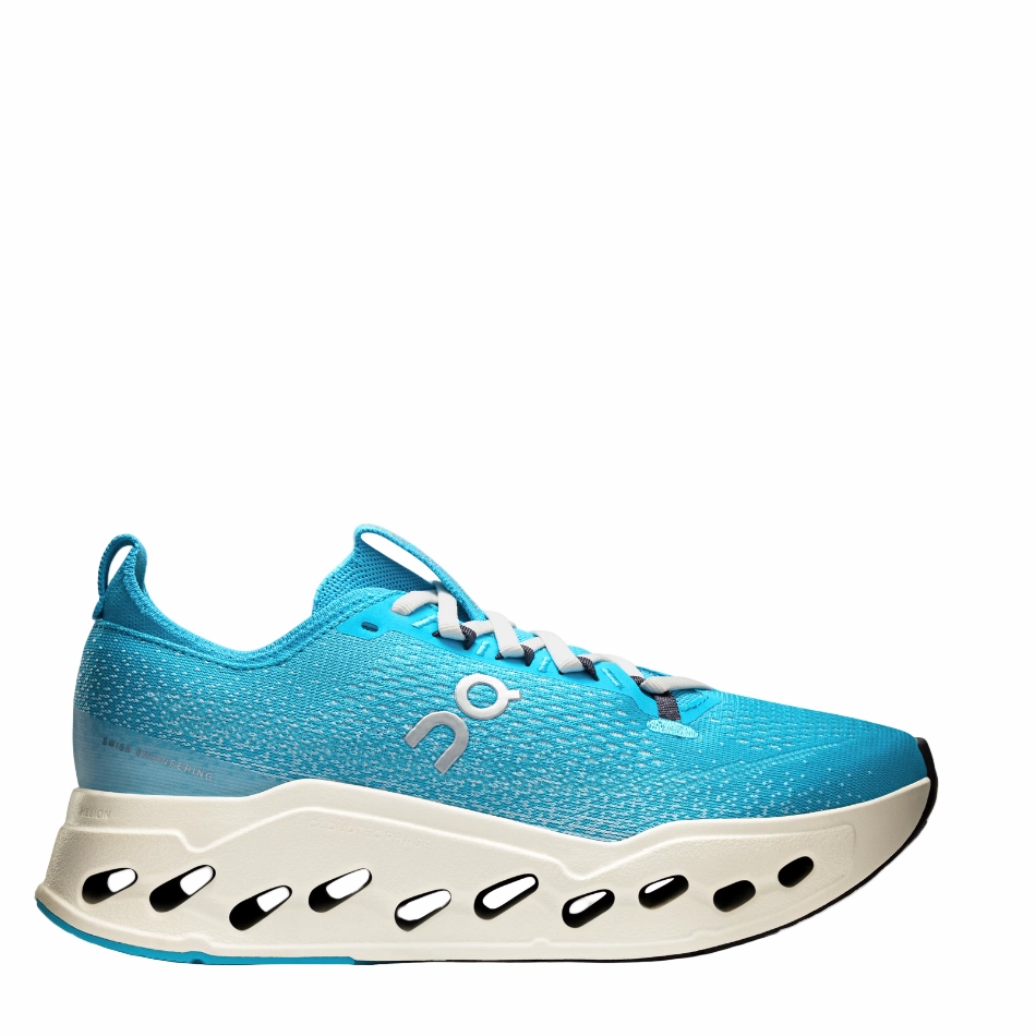 On Women's Cloudsurfer Max Running Shoes in Horizon/Ivory AW25 running on a synthetic track shoes post - injury running shoes