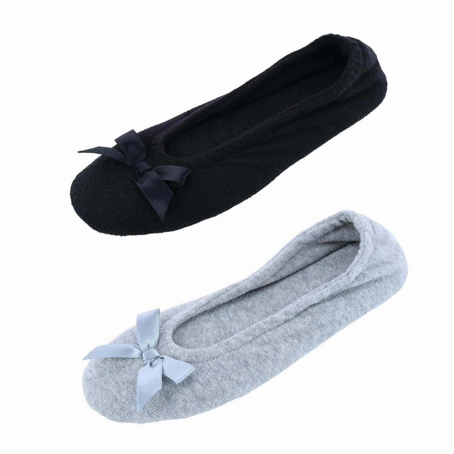 Cushioned Midsole Stable base Women's Terry Ballerina Slipper House Shoe (Pack of 2)