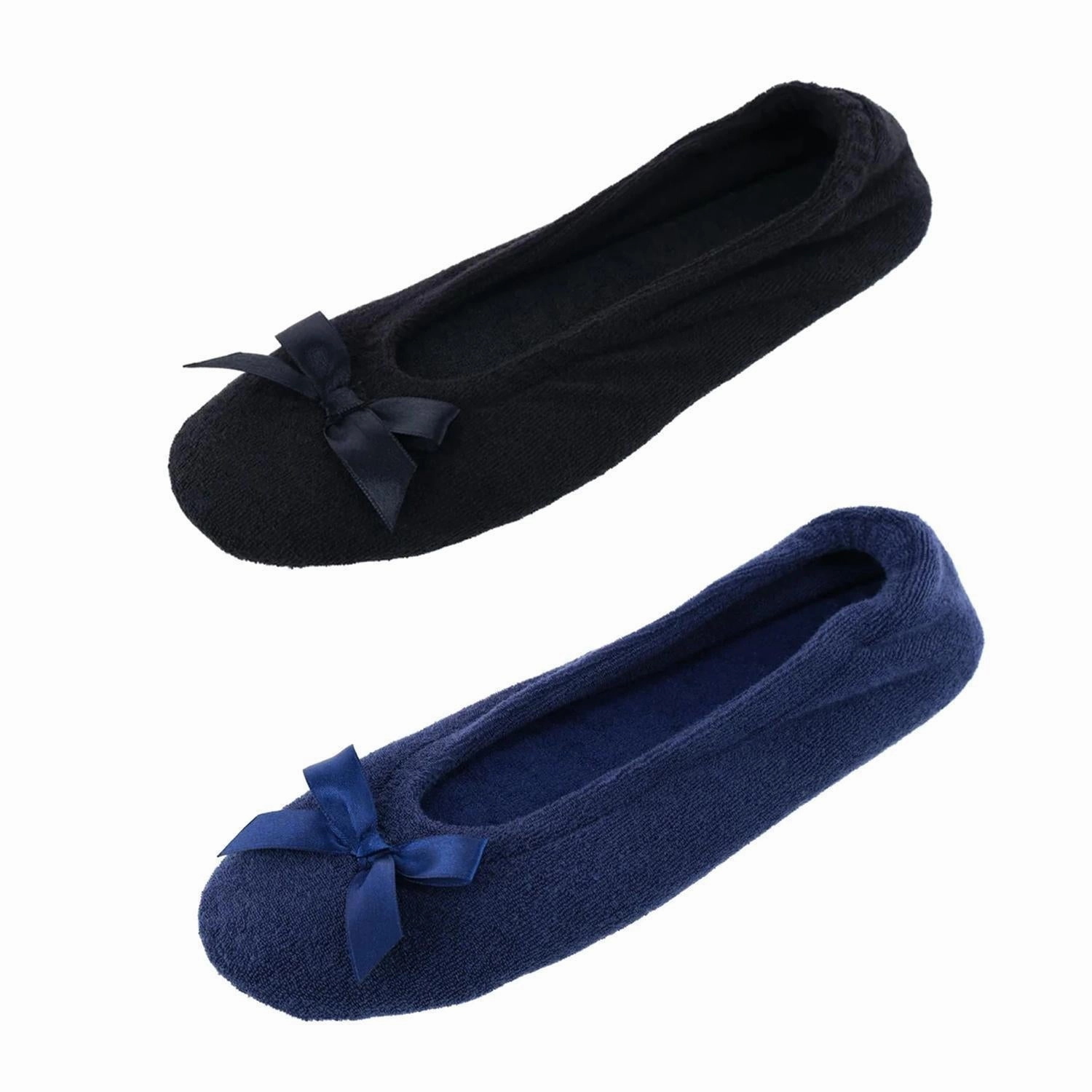 Women's Terry Ballerina Slipper House Shoe (Pack of 2) Quality Construction Cold resistant