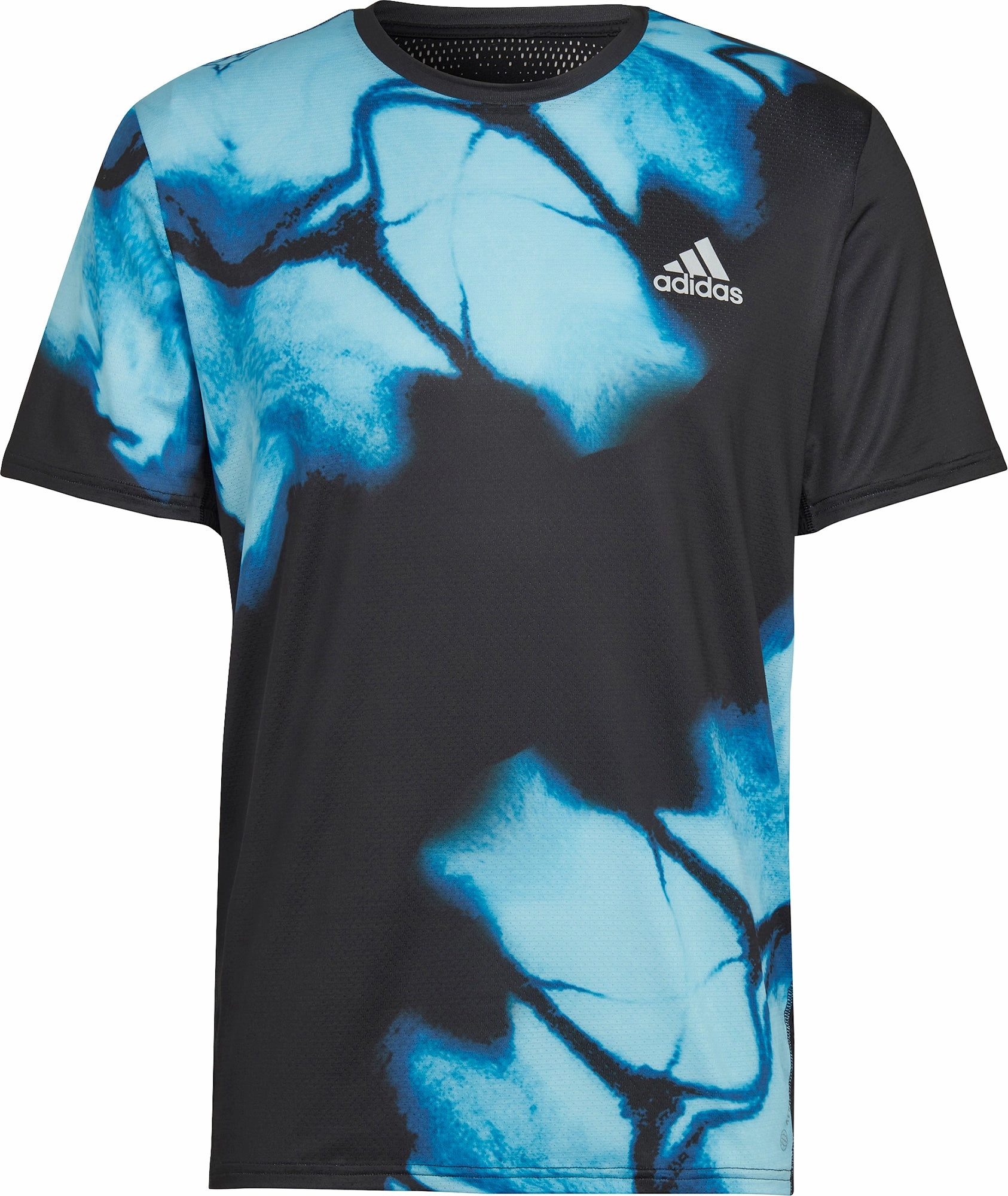 adidas Fast Short Sleeve Mens Running Top - Black Geometric Pattern Cozy and Soft