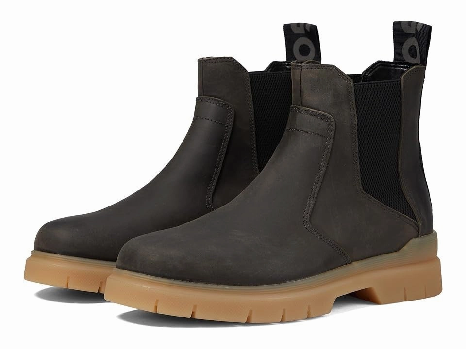 Windproof Design Hugo Boss Ryan 50503922 Chelsea Boots Men's Gray Leather Round Toe Ankle JOBB857