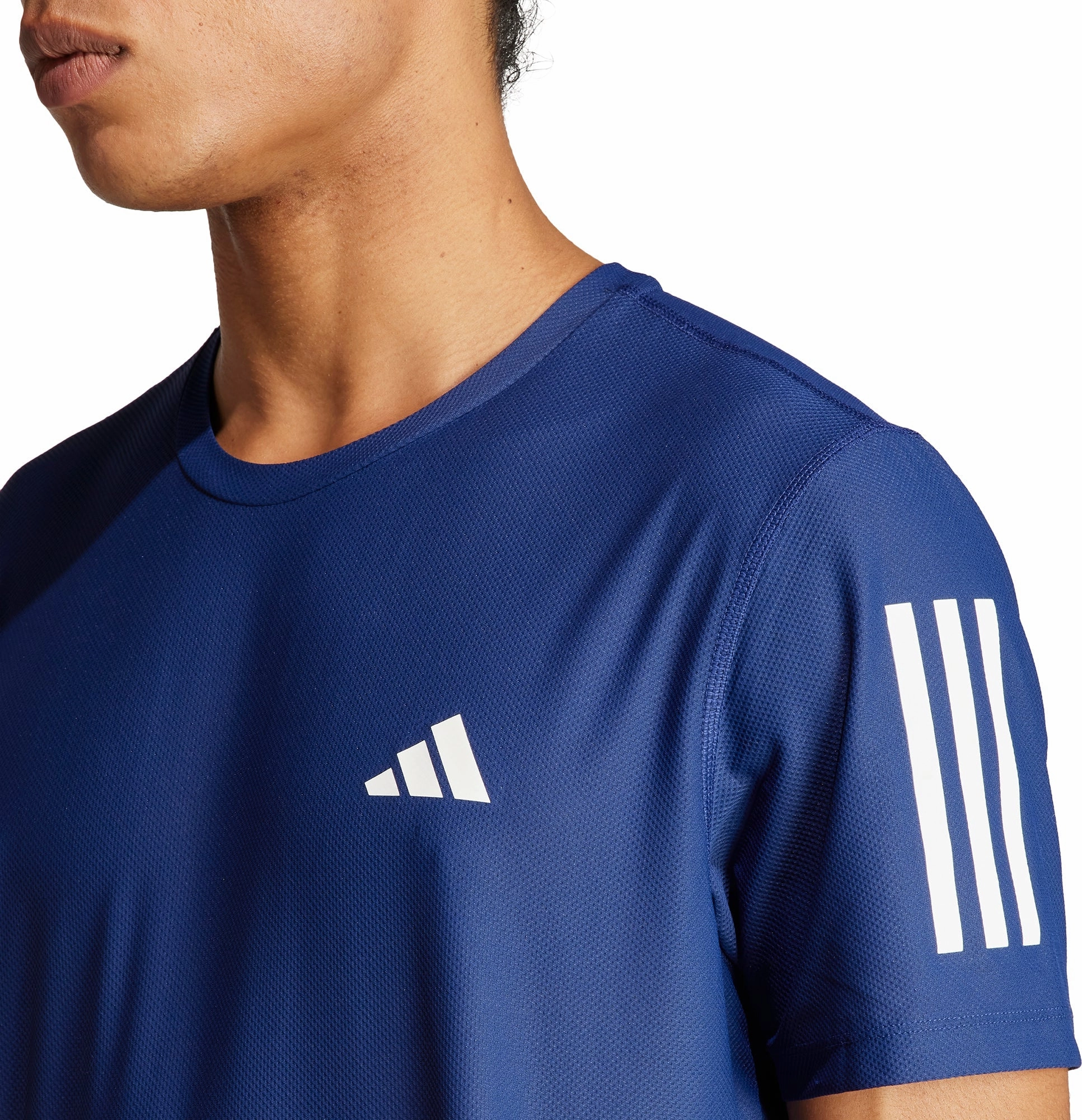 adidas Own The Run Short Sleeve Mens Running Top - Blue Geometric Pattern Outdoor Fashion